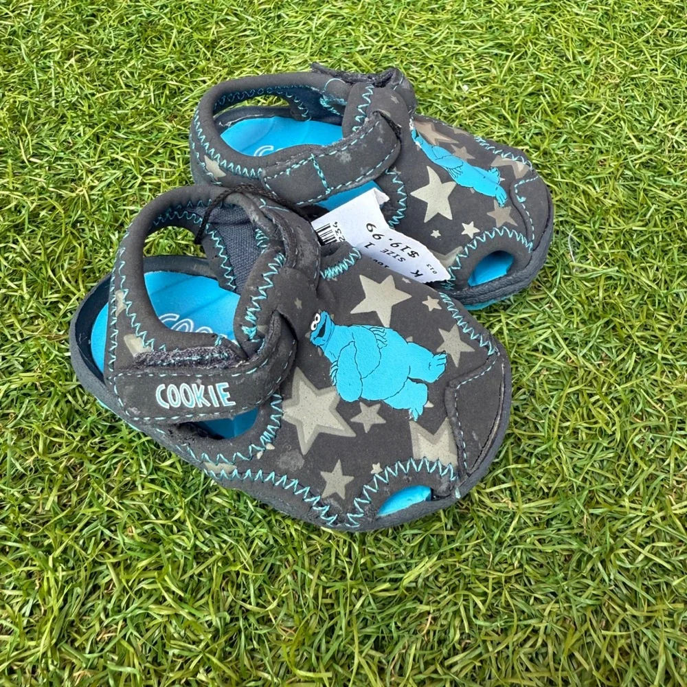 Vtg Y2K Cookie Monster‎ Sesame Street Sandals Infant Size 1 Kidcore Deadstock